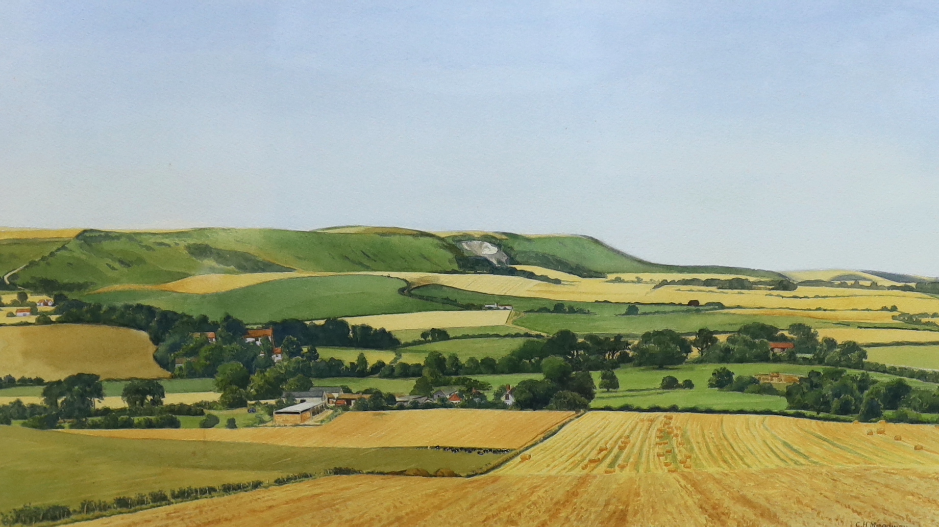 Clifford Meadway (b.1921) Firle Beacon, signed, inscribed label and E Stacy Marks gallery details verso, 50 x 29cm